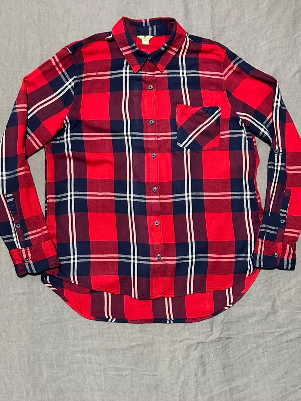 Woolrich Red & Navy Plaid Button-Down Shirt w/ Roll-Tab Sleeves